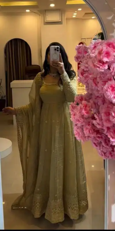 ZB 5069 Yellow Gold Crazy Gown Perfect for Wedding, Party, Mehendi, Anniversary, Onam – . Grab it for ₹2099. Delivery 4-6 Working Days. Shop now. | Bollywood Gowns, Creative Gowns, Designer Gowns, Embroidered Gowns, Gowns, Party Wear Gowns