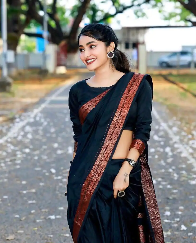 KPR 159 Black Soft Lichi Silk Cloth Saree Perfect for Wedding, Party, Family Gatherings, Sangeet, Ethnic Day – . Festive Deal ₹1349. Delivery 4-6 Workin | Bollywood Sarees, Creative Sarees, Designer Sarees, Embroidered Sarees, Ethnic Saree, Modern Digital sarees, Party Wear Sarees, Sarees