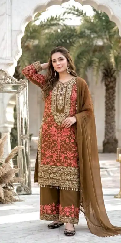 KF 1729 Brown Diamond Georgette Salwar Suit with Sequins Work & Embroidery Work. Introductory Price ₹2399. Delivery 4-6 Working Days. Shop now. | Jump Suits, Straight Suits, Casual Suits, Creative suits, Designer Suits, Palazzo Suits, Party Wear Suits, Patiala Suits, Salwar suit