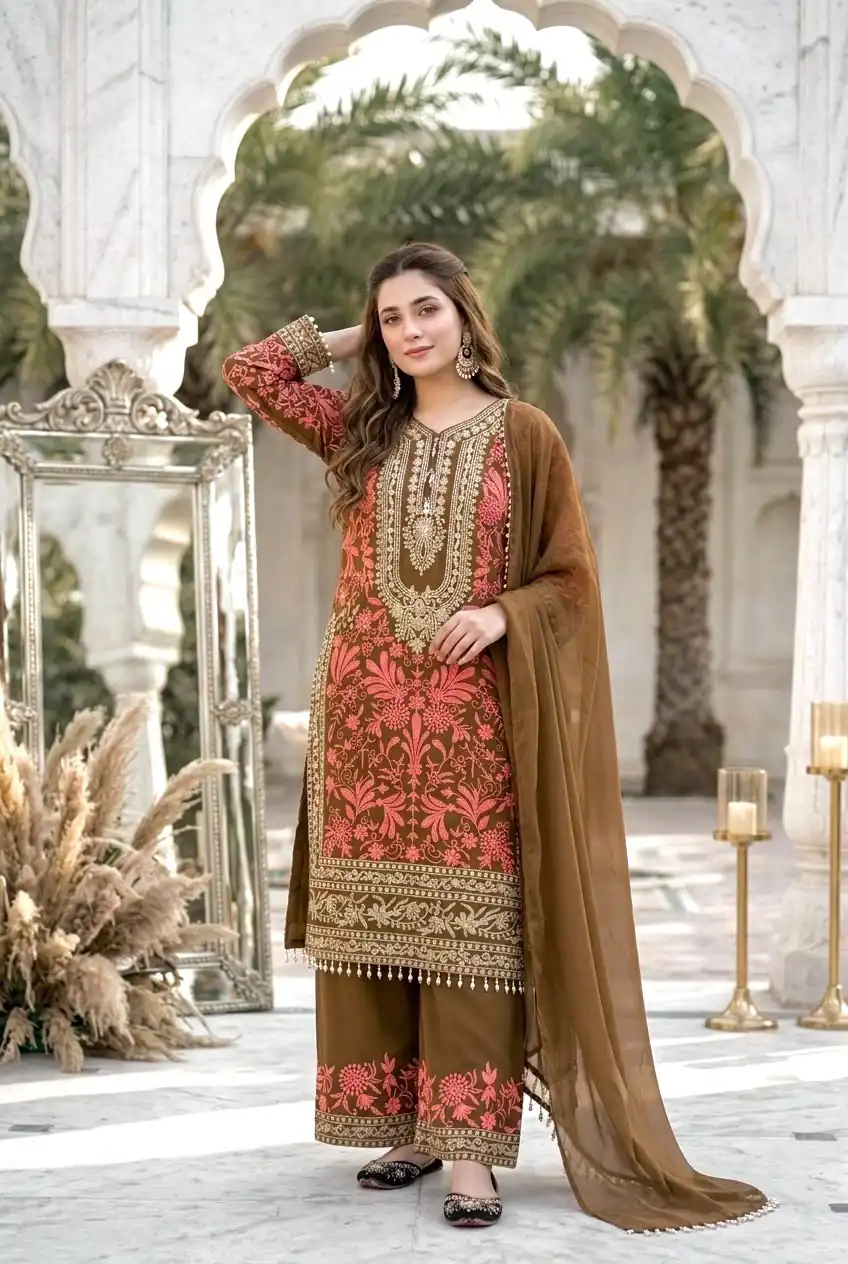 KF 1729 Brown Diamond Georgette Salwar Suit with Sequins Work & Embroidery Work. Introductory Price ₹2399. Delivery 4-6 Working Days. Shop now. | Jump Suits, Straight Suits, Casual Suits, Creative suits, Designer Suits, Palazzo Suits, Party Wear Suits, Patiala Suits, Salwar suit