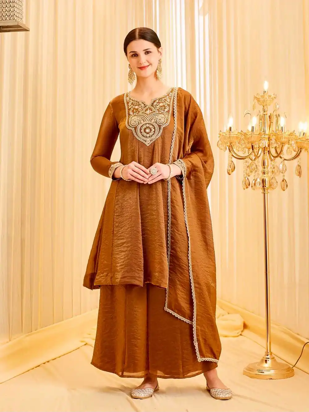 KF 1727 Brown Fandy Silk Salwar Suit Perfect for Wedding, Party, Family Gatherings, Onam, Engagement – . Affordable Price ₹1849. Delivery 4-6 Working Da | Jump Suits, Straight Suits, Casual Suits, Creative suits, Designer Suits, Palazzo Suits, Party Wear Suits, Patiala Suits, Salwar suit