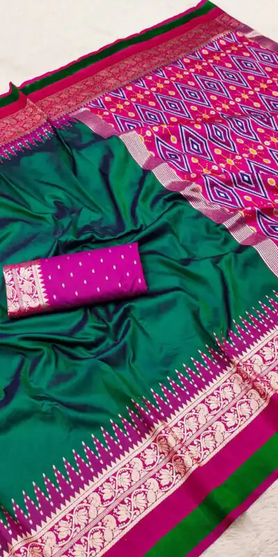 MB 261 Green | Purple Soft Crafted Saree with Moti Work & Zari Work. Now at just ₹1999. Delivery 4-6 Working Days. Shop now. | Bollywood Sarees, Creative Sarees, Designer Sarees, Embroidered Sarees, Ethnic Saree, Modern Digital sarees, Party Wear Sarees, Sarees