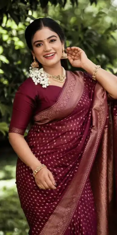 KPR 265 Maroon Soft Lichi Silk Saree with Lace Work & Lace Border. Introductory Price ₹1349. Delivery 4-6 Working Days. Shop now. | Bollywood Sarees, Creative Sarees, Designer Sarees, Embroidered Sarees, Ethnic Saree, Modern Digital sarees, Party Wear Sarees, Sarees