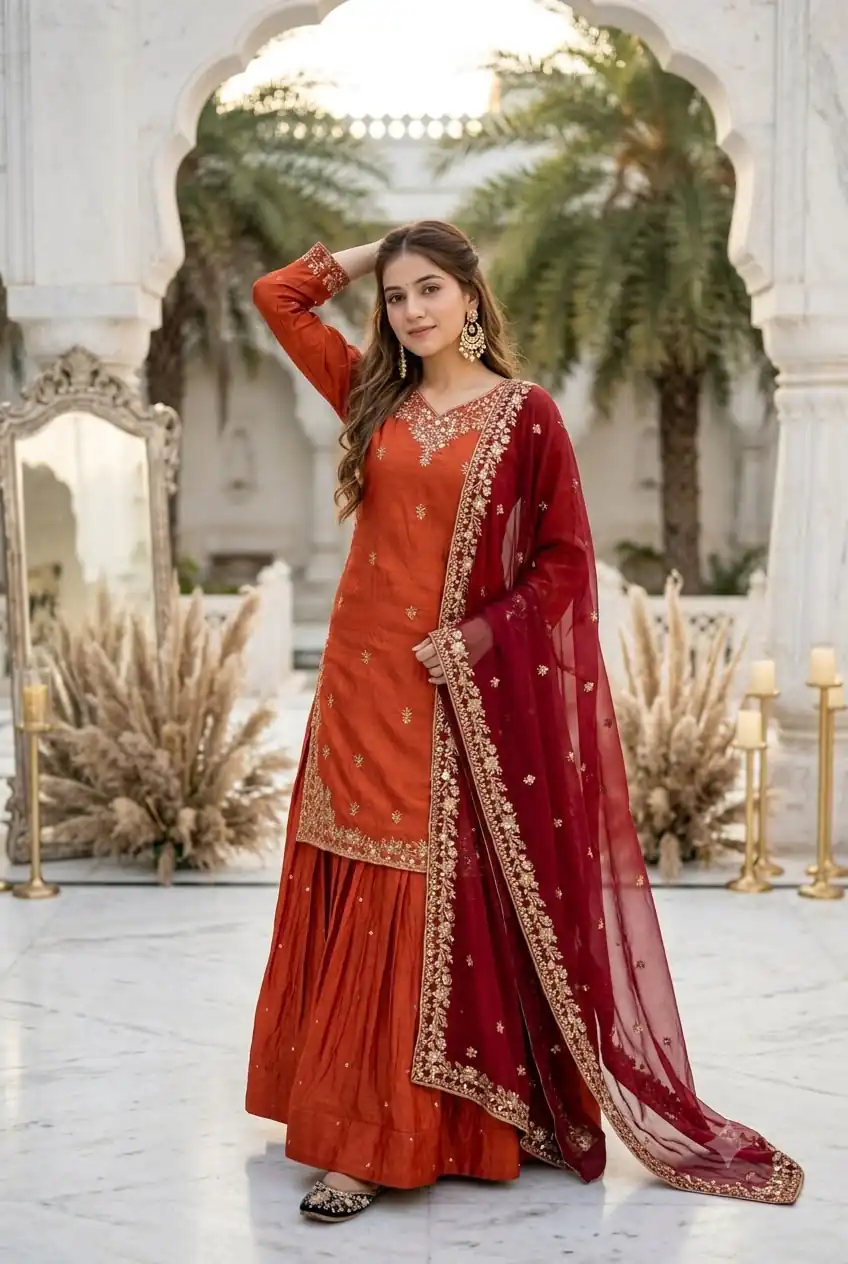 MT 1080 Orange Fandy Silk Lehenga Choli. Perfect for Wedding, Party, Engagement, Reception, Haldi – Available at ₹2399 only. Delivery 4-6 Working Da | Bollywood Lehenga, Creative Lehenga, Designer Lehenga, Embroidered Lehenga, Lehenga, Party Wear Lehenga