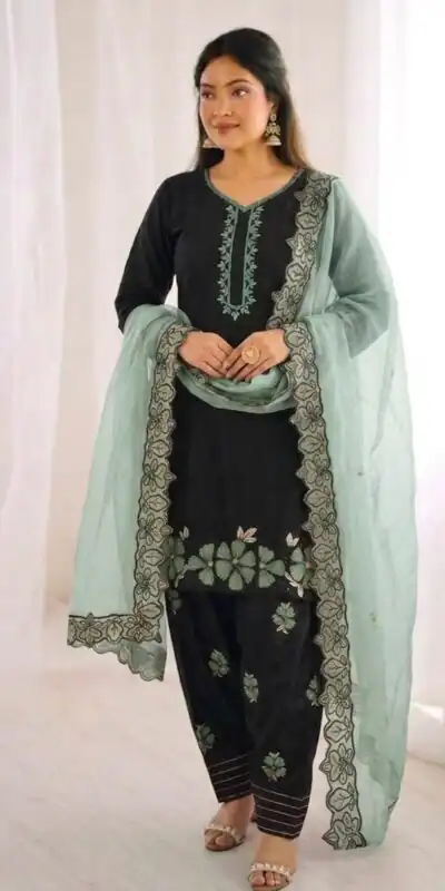 SR 1709 Pista Color Roman Silk Salwar Suit with Embroidery Work. Available at ₹2399 only. Delivery 4-6 Working Days. Shop now. | Jump Suits, Straight Suits, Casual Suits, Creative suits, Designer Suits, Palazzo Suits, Party Wear Suits, Patiala Suits, Salwar suit