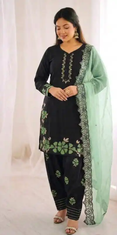 SR 1709 Pista Color Roman Silk Salwar Suit with Embroidery Work. Available at ₹2399 only. Delivery 4-6 Working Days. Shop now. | Jump Suits, Straight Suits, Casual Suits, Creative suits, Designer Suits, Palazzo Suits, Party Wear Suits, Patiala Suits, Salwar suit