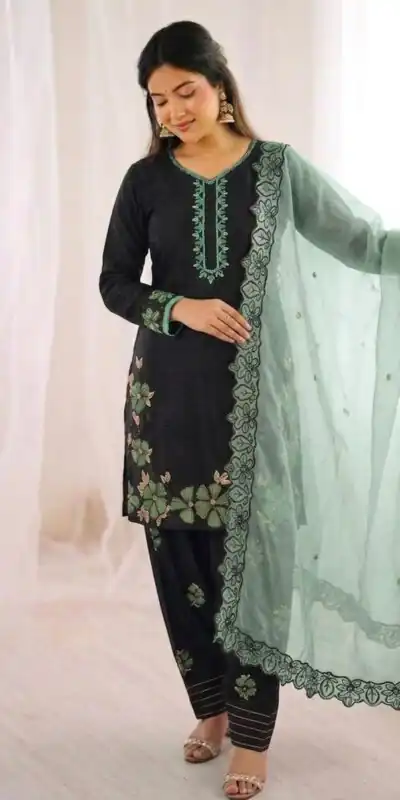 SR 1709 Pista Color Roman Silk Salwar Suit with Embroidery Work. Available at ₹2399 only. Delivery 4-6 Working Days. Shop now. | Jump Suits, Straight Suits, Casual Suits, Creative suits, Designer Suits, Palazzo Suits, Party Wear Suits, Patiala Suits, Salwar suit