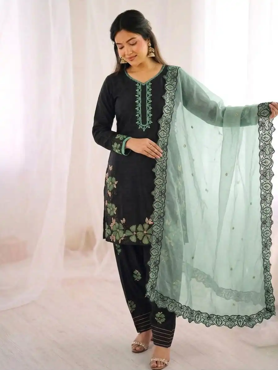SR 1709 Pista Color Roman Silk Salwar Suit with Embroidery Work. Available at ₹2399 only. Delivery 4-6 Working Days. Shop now. | Jump Suits, Straight Suits, Casual Suits, Creative suits, Designer Suits, Palazzo Suits, Party Wear Suits, Patiala Suits, Salwar suit