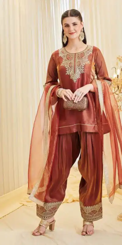 KF 1728 Rust Silk Salwar Suit Perfect for Wedding, Party, Family Gatherings, Onam, Engagement – . Affordable Price ₹2099. Delivery 4-6 Working Da | Jump Suits, Straight Suits, Casual Suits, Creative suits, Designer Suits, Palazzo Suits, Party Wear Suits, Patiala Suits, Salwar suit