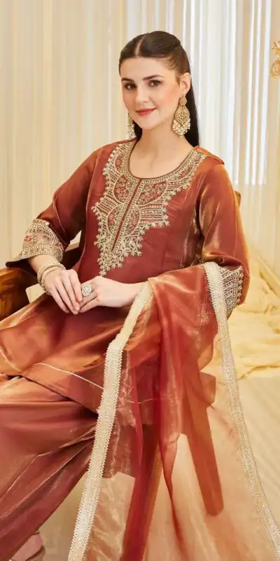 KF 1728 Rust Silk Salwar Suit Perfect for Wedding, Party, Family Gatherings, Onam, Engagement – . Affordable Price ₹2099. Delivery 4-6 Working Da | Jump Suits, Straight Suits, Casual Suits, Creative suits, Designer Suits, Palazzo Suits, Party Wear Suits, Patiala Suits, Salwar suit