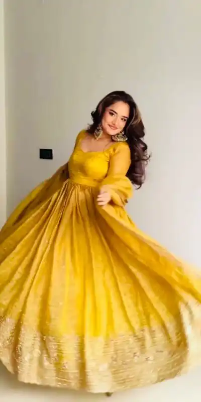 ZF 6012 Yellow in Gold Crush Zari Work & Embroidery Work Gown . Affordable Price ₹2149. Delivery 4-6 Working Days. Shop now. | Bollywood Gowns, Creative Gowns, Designer Gowns, Embroidered Gowns, Gowns, Party Wear Gowns