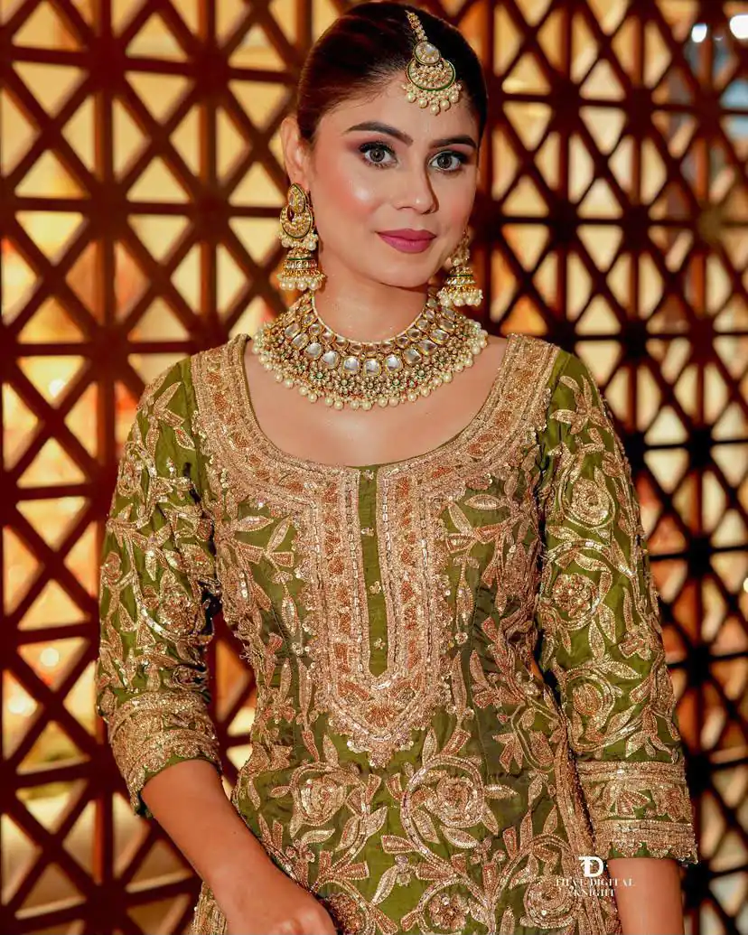 ZD 10095 Mehendi | Chinon Silk Salwar Suit with Sequins Work & Embroidery Work. Exclusive Offer ₹2449. Delivery 4-6 Working Days. Shop now. | Jump Suits, Straight Suits, Casual Suits, Creative suits, Designer Suits, Palazzo Suits, Party Wear Suits, Patiala Suits, Salwar suit