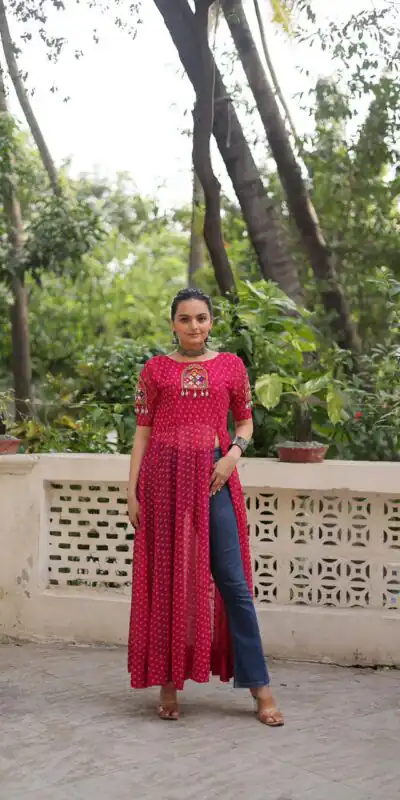 KA 1193 Pink Fox Georgette Kurti with Lace Work & Mirror Work. Affordable Price ₹1619. Delivery 4-6 Working Days. Shop now. | Bollywood Kurti, Creative Kurtis, Designer Kurti, Kurti, Party Wear Kurti, Selfie Kurti