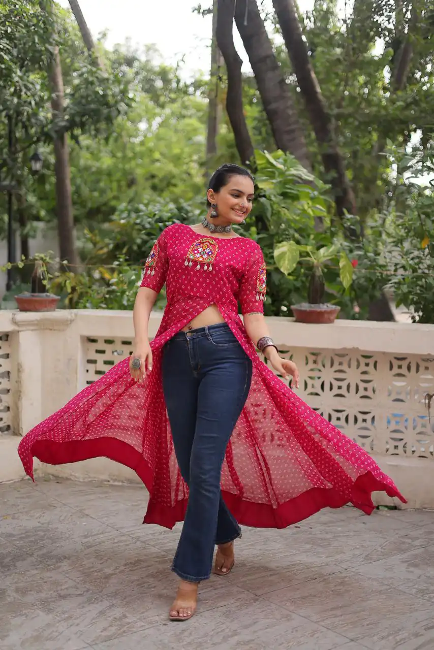 KA 1193 Pink Fox Georgette Kurti with Lace Work & Mirror Work. Affordable Price ₹1619. Delivery 4-6 Working Days. Shop now. | Bollywood Kurti, Creative Kurtis, Designer Kurti, Kurti, Party Wear Kurti, Selfie Kurti