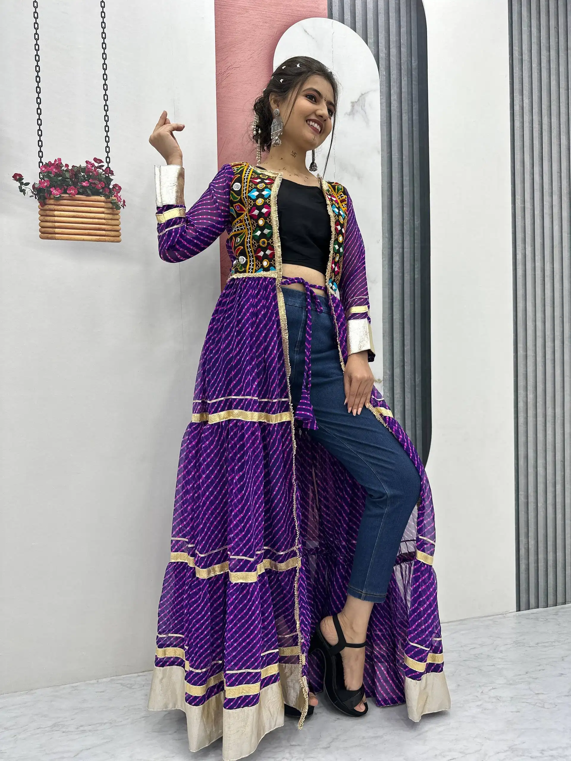 PC N48 Purple | Fox Georgette Kurti with Lace Work & Mirror Work. Affordable Price ₹2149. Delivery 4-6 Working Days. Shop now. | Bollywood Kurti, Creative Kurtis, Designer Kurti, Kurti, Party Wear Kurti, Selfie Kurti