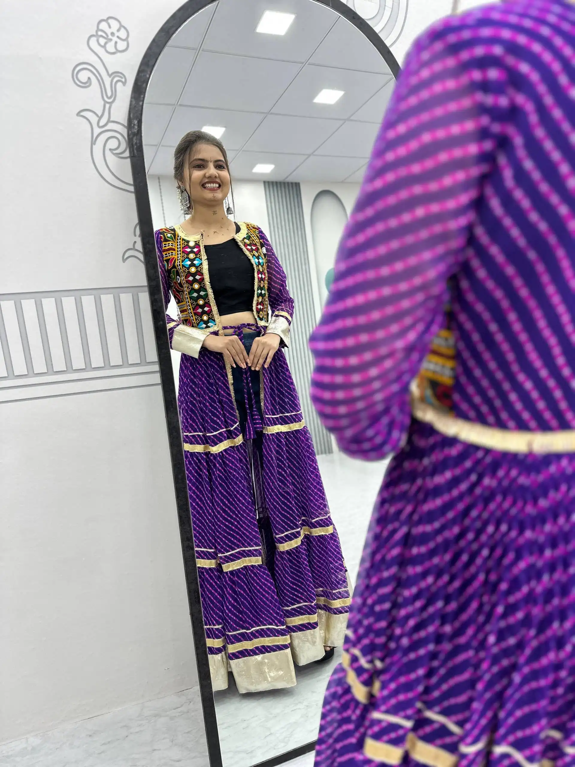 PC N48 Purple | Fox Georgette Kurti with Lace Work & Mirror Work. Affordable Price ₹2149. Delivery 4-6 Working Days. Shop now. | Bollywood Kurti, Creative Kurtis, Designer Kurti, Kurti, Party Wear Kurti, Selfie Kurti