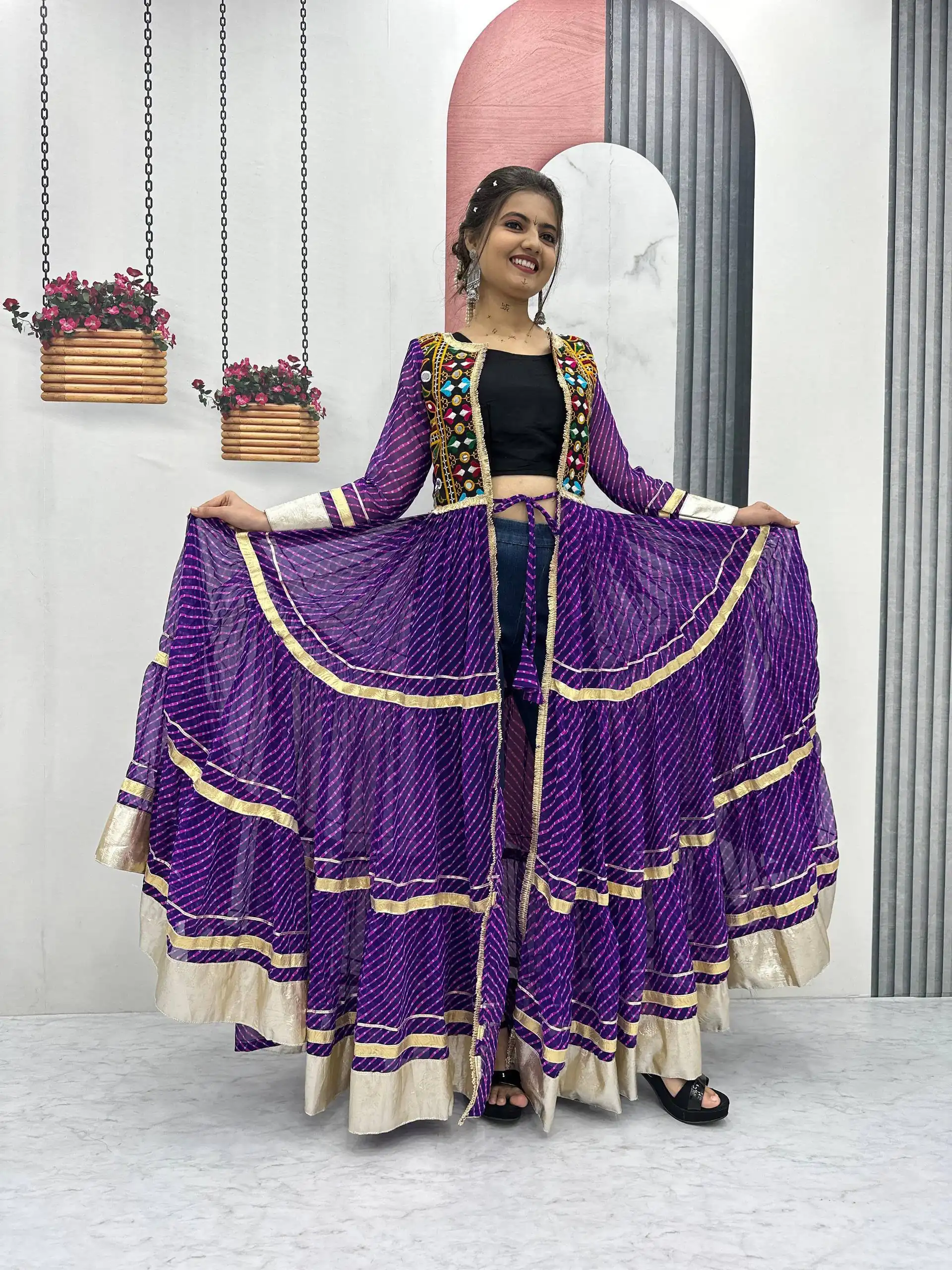 PC N48 Purple | Fox Georgette Kurti with Lace Work & Mirror Work. Affordable Price ₹2149. Delivery 4-6 Working Days. Shop now. | Bollywood Kurti, Creative Kurtis, Designer Kurti, Kurti, Party Wear Kurti, Selfie Kurti