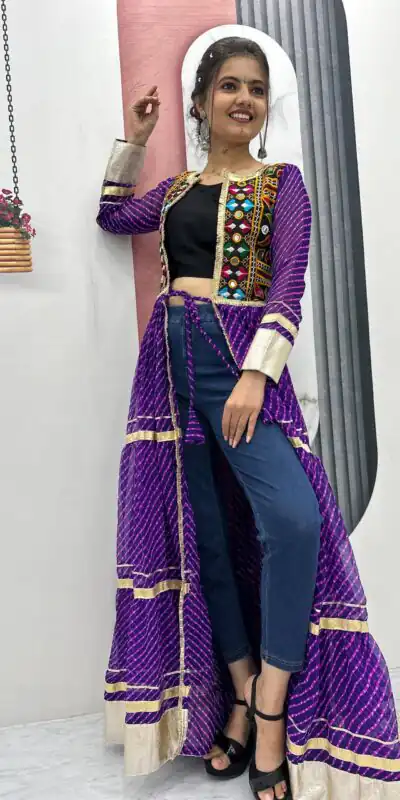 PC N48 Purple | Fox Georgette Kurti with Lace Work & Mirror Work. Affordable Price ₹2149. Delivery 4-6 Working Days. Shop now. | Bollywood Kurti, Creative Kurtis, Designer Kurti, Kurti, Party Wear Kurti, Selfie Kurti
