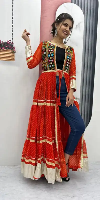 PC N48 Red | Fox Georgette Kurti with Lace Work & Mirror Work. Affordable Price ₹2149. Delivery 4-6 Working Days. Shop now. | Bollywood Kurti, Creative Kurtis, Designer Kurti, Kurti, Party Wear Kurti, Selfie Kurti
