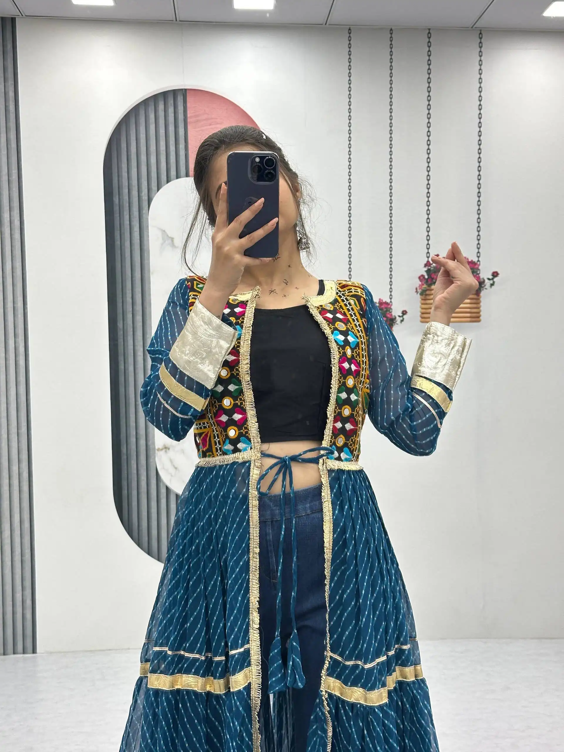 PC N48 Teal | Fox Georgette Kurti with Lace Work & Mirror Work. Affordable Price ₹2149. Delivery 4-6 Working Days. Shop now. | Bollywood Kurti, Creative Kurtis, Designer Kurti, Kurti, Party Wear Kurti, Selfie Kurti