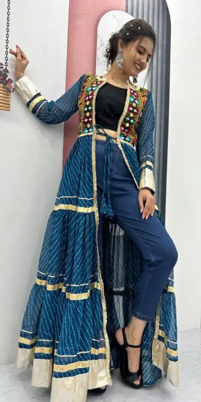 PC N48 Teal | Fox Georgette Kurti with Lace Work & Mirror Work. Affordable Price ₹2149. Delivery 4-6 Working Days. Shop now. | Bollywood Kurti, Creative Kurtis, Designer Kurti, Kurti, Party Wear Kurti, Selfie Kurti