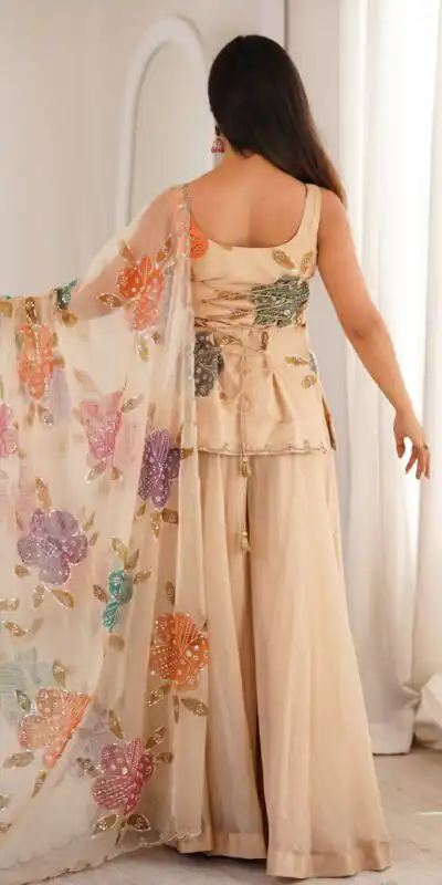 KD 1625 Chiku | Tabby Organza Silk Salwar Suit with Designer Work. Exclusive Offer ₹2099. Delivery 4-6 Working Days. Shop now. | Jump Suits, Straight Suits, Casual Suits, Creative suits, Designer Suits, Palazzo Suits, Party Wear Suits, Patiala Suits, Salwar suit