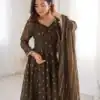 ZF 5021 Brown in Crunchy Silk Embroidery Work & Lace Work Gown . Special Price ₹2099. Delivery 4-6 Working Days. Shop now. | Bollywood Gowns, Creative Gowns, Designer Gowns, Embroidered Gowns, Gowns, Party Wear Gowns