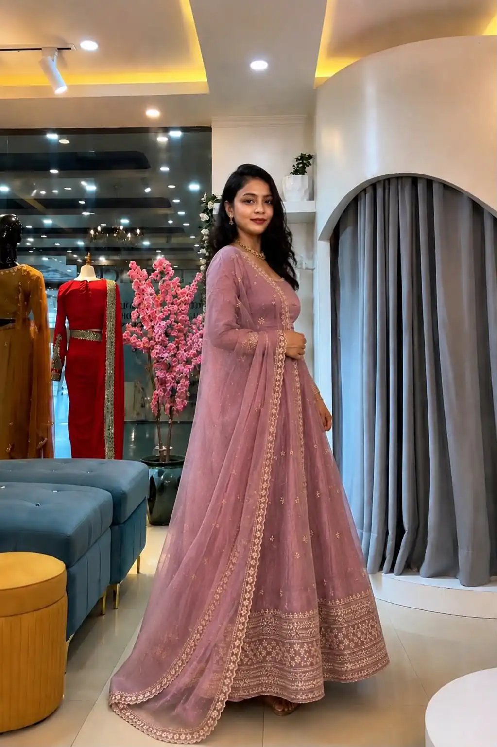 SSR 547 Pink in Crunchy Silk Embroidery Work & Lace Work Gown . Special Price ₹2399. Delivery 4-6 Working Days. Shop now. | Bollywood Gowns, Creative Gowns, Designer Gowns, Embroidered Gowns, Gowns, Party Wear Gowns