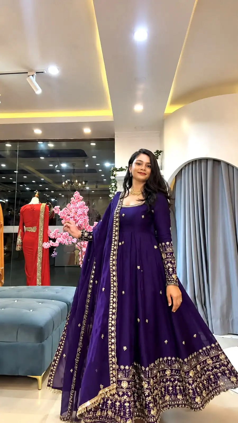 SSR 544 Purple in Crunchy Silk Embroidery Work & Lace Work Gown . Special Price ₹2399. Delivery 4-6 Working Days. Shop now. | Bollywood Gowns, Creative Gowns, Designer Gowns, Embroidered Gowns, Gowns, Party Wear Gowns