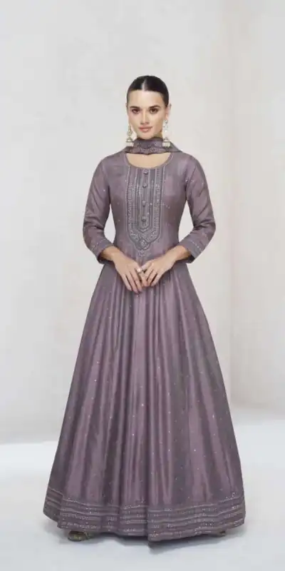 FC 10011 Purple Vichitra Silk Gown Perfect for Wedding, Party, Holi, Anniversary, Mehendi –. Grab it for ₹2649. Delivery 4-6 Working Days. Shop now. | Bollywood Gowns, Creative Gowns, Designer Gowns, Embroidered Gowns, Gowns, Party Wear Gowns
