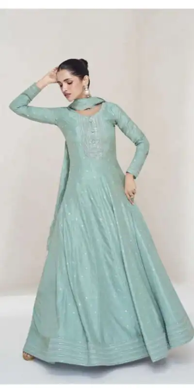 FC 10011 Sky Blue Vichitra Silk Gown Perfect for Wedding, Party, Holi, Anniversary, Mehendi –. Grab it for ₹2649. Delivery 4-6 Working Days. Shop now. | Bollywood Gowns, Creative Gowns, Designer Gowns, Embroidered Gowns, Gowns, Party Wear Gowns