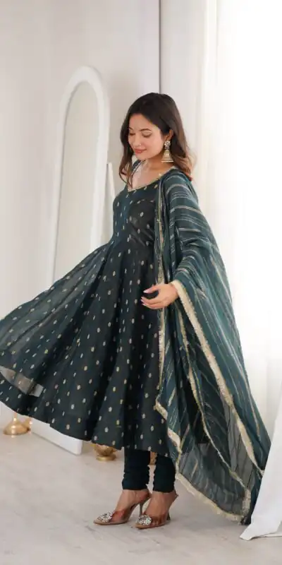 ZF 5021 Teal in Crunchy Silk Embroidery Work & Lace Work Gown . Special Price ₹2099. Delivery 4-6 Working Days. Shop now. | Bollywood Gowns, Creative Gowns, Designer Gowns, Embroidered Gowns, Gowns, Party Wear Gowns