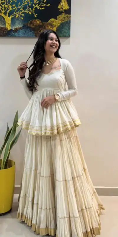 PC 586 White Color Pure Cotton Lehenga Choli with Cowrie Work. Festive Deal ₹2549. Delivery 4-6 Working Days. Online Shop now. | Bollywood Lehenga, Creative Lehenga, Designer Lehenga, Embroidered Lehenga, Lehenga, Party Wear Lehenga