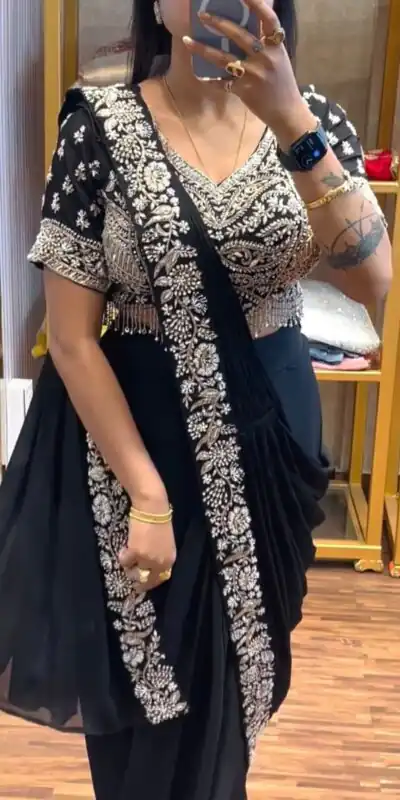 PST 1177 Black Chinon Saree erfect for Wedding, Party, Baisakhi, Bridal Wear, Onam – . Special Price ₹2099. Delivery 4-6 Working Days. Shop now. | Bollywood Sarees, Creative Sarees, Designer Sarees, Embroidered Sarees, Ethnic Saree, Modern Digital sarees, Party Wear Sarees, Sarees
