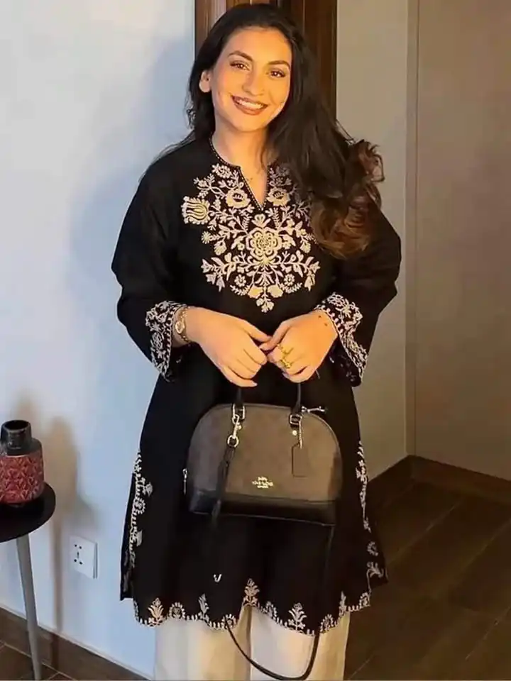 MF 1000 Black Colour Rayon Cotton Kurti with Embroidery Work. Introductory Price ₹1449. Delivery 4-6 Working Days. Shop now. | Bollywood Kurti, Creative Kurtis, Designer Kurti, Kurti, Party Wear Kurti, Selfie Kurti