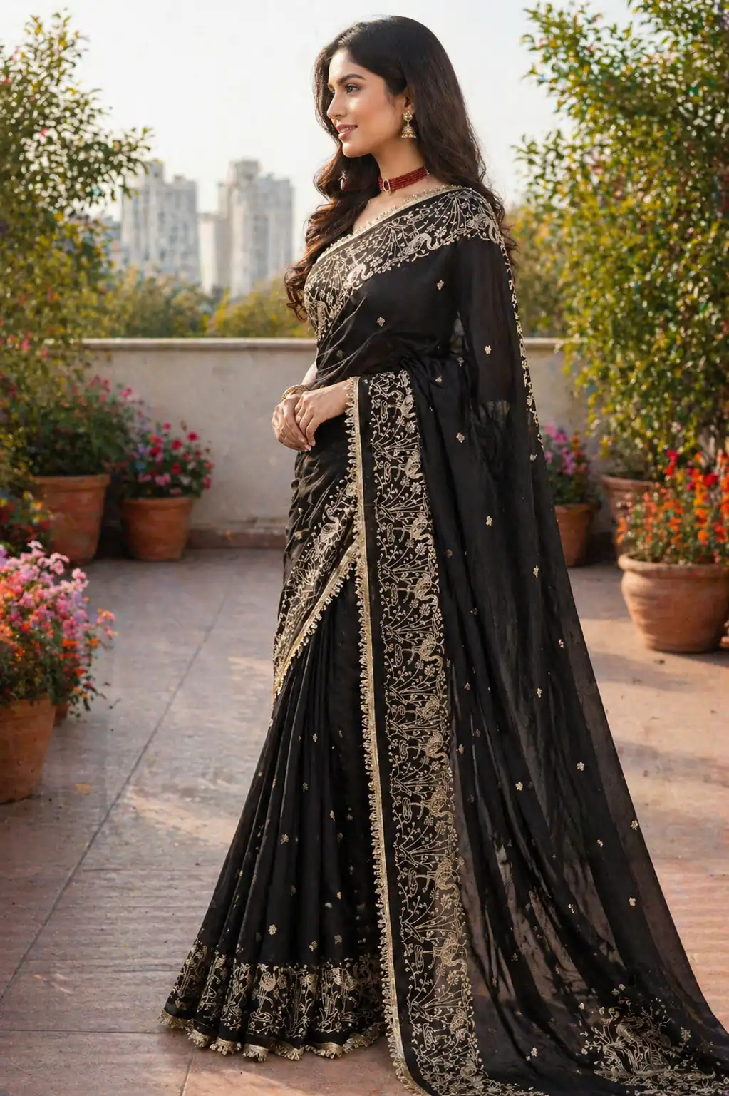 BT 446 Black Black Star Georgette Saree with Lace Work & Embroidery Work. Festive Deal ₹1799. Delivery 4-6 Working Days. Shop now. | Bollywood Sarees, Creative Sarees, Designer Sarees, Embroidered Sarees, Ethnic Saree, Modern Digital sarees, Party Wear Sarees, Sarees