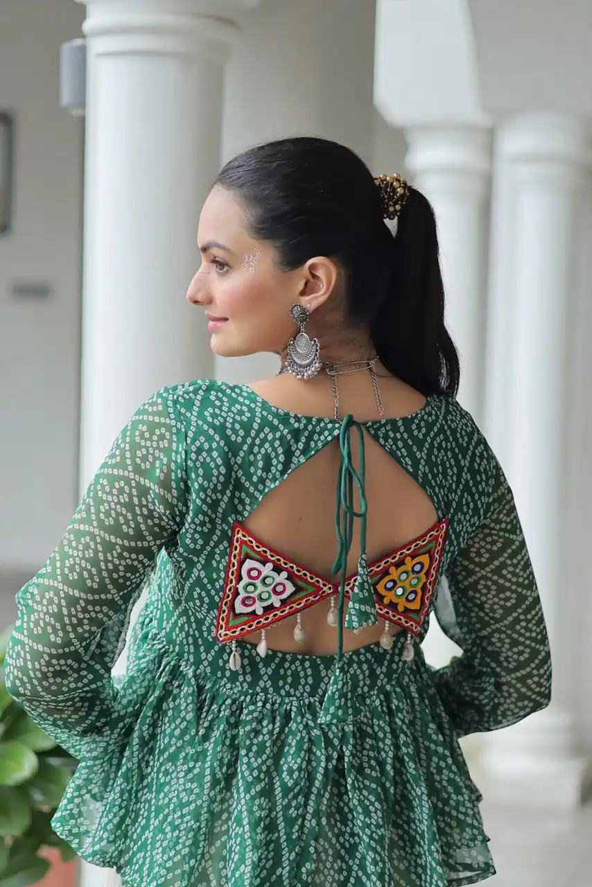 KA 1185 Green Bandhani Kurti. Perfect for Wedding, Party, Ethnic Day, Festival Celebrations, Sangeet – Get it for ₹1419. Delivery 4-6 Working Days. | Bollywood Kurti, Creative Kurtis, Designer Kurti, Kurti, Party Wear Kurti, Selfie Kurti