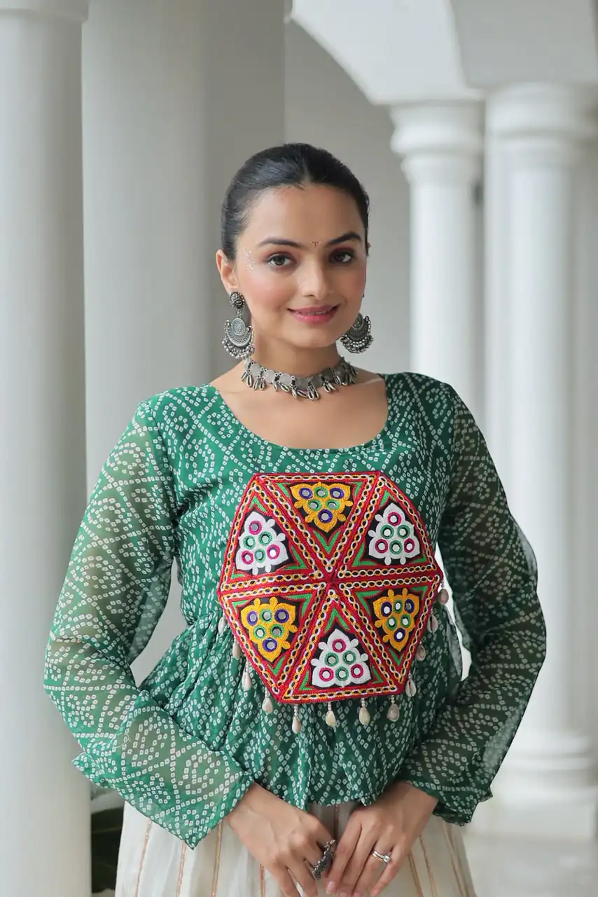 KA 1185 Green Bandhani Kurti. Perfect for Wedding, Party, Ethnic Day, Festival Celebrations, Sangeet – Get it for ₹1419. Delivery 4-6 Working Days. | Bollywood Kurti, Creative Kurtis, Designer Kurti, Kurti, Party Wear Kurti, Selfie Kurti