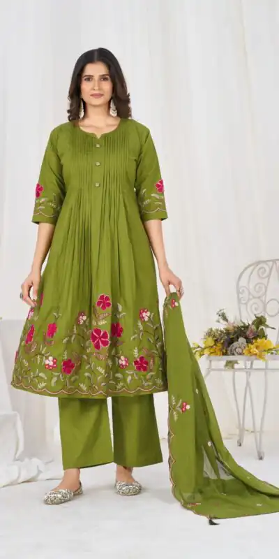 DIVA 159 Green with Embroidery Work & Cut Work Brown Pure Cotton Salwar Suit . Exclusive Offer ₹2499. Delivery 4-6 Working Days. Shop now. | Jump Suits, Straight Suits, Casual Suits, Creative suits, Designer Suits, Palazzo Suits, Party Wear Suits, Patiala Suits, Salwar suit