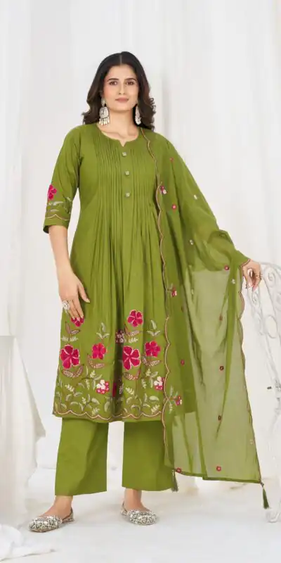 DIVA 159 Green with Embroidery Work & Cut Work Brown Pure Cotton Salwar Suit . Exclusive Offer ₹2499. Delivery 4-6 Working Days. Shop now. | Jump Suits, Straight Suits, Casual Suits, Creative suits, Designer Suits, Palazzo Suits, Party Wear Suits, Patiala Suits, Salwar suit