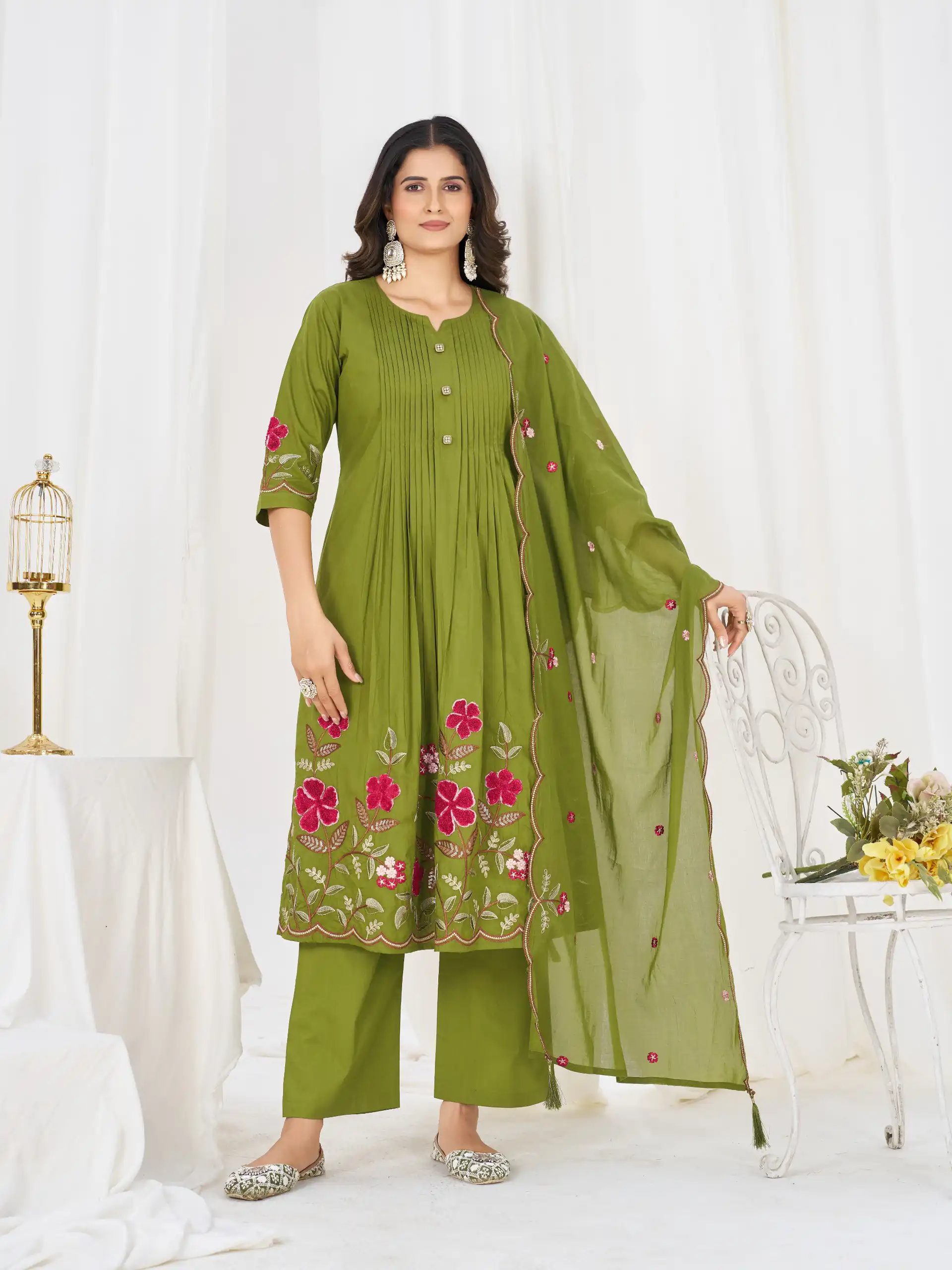 DIVA 159 Green with Embroidery Work & Cut Work Brown Pure Cotton Salwar Suit . Exclusive Offer ₹2499. Delivery 4-6 Working Days. Shop now. | Jump Suits, Straight Suits, Casual Suits, Creative suits, Designer Suits, Palazzo Suits, Party Wear Suits, Patiala Suits, Salwar suit