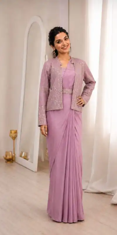 BB 72 Lavender Crap Silk Saree with Sequins Work & Embroidery Work. Festive Deal ₹2399. Delivery 4-6 Working Days. Shop now. | Bollywood Sarees, Creative Sarees, Designer Sarees, Embroidered Sarees, Ethnic Saree, Modern Digital sarees, Party Wear Sarees, Sarees