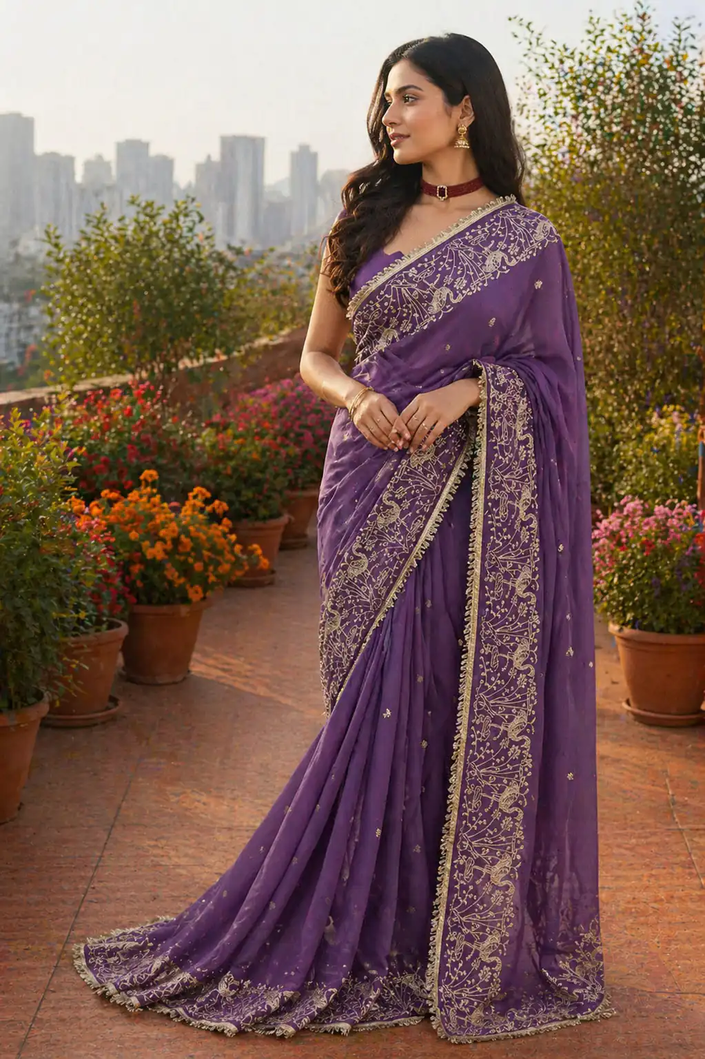 BT 446 Lavender Star Georgette Saree with Lace Work & Embroidery Work. Festive Deal ₹1799. Delivery 4-6 Working Days. Shop now. | Bollywood Sarees, Creative Sarees, Designer Sarees, Embroidered Sarees, Ethnic Saree, Modern Digital sarees, Party Wear Sarees, Sarees