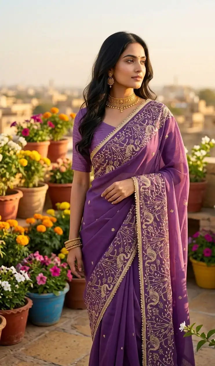 BT 446 Lavender Star Georgette Saree with Lace Work & Embroidery Work. Festive Deal ₹1799. Delivery 4-6 Working Days. Shop now. | Bollywood Sarees, Creative Sarees, Designer Sarees, Embroidered Sarees, Ethnic Saree, Modern Digital sarees, Party Wear Sarees, Sarees