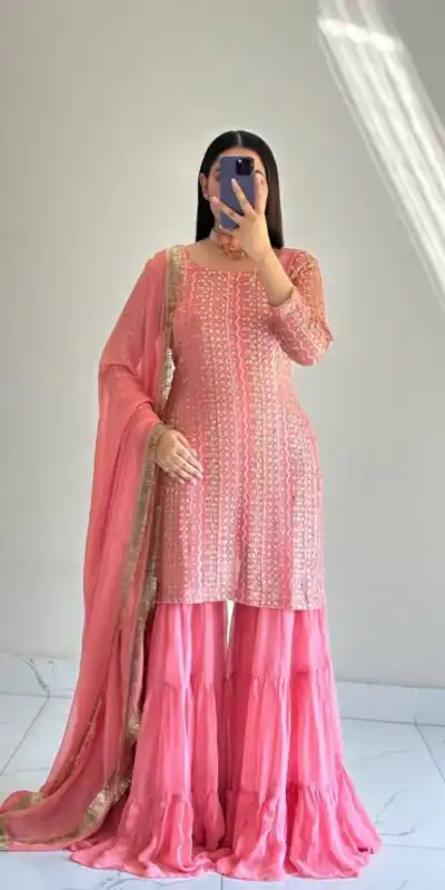 ZD 10010 Pink in Pink Fox Georgette. Sequins Work & Embroidery Work Salwar Suit Special Price ₹2399. Delivery 4-6 Working Days. Shop now. | Jump Suits, Straight Suits, Casual Suits, Creative suits, Designer Suits, Palazzo Suits, Party Wear Suits, Patiala Suits, Salwar suit