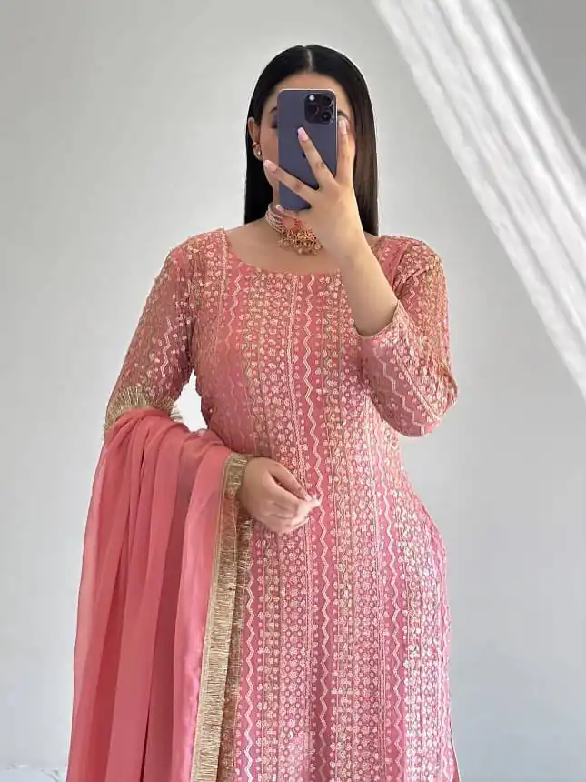 ZD 10010 Pink in Pink Fox Georgette. Sequins Work & Embroidery Work Salwar Suit Special Price ₹2399. Delivery 4-6 Working Days. Shop now. | Jump Suits, Straight Suits, Casual Suits, Creative suits, Designer Suits, Palazzo Suits, Party Wear Suits, Patiala Suits, Salwar suit