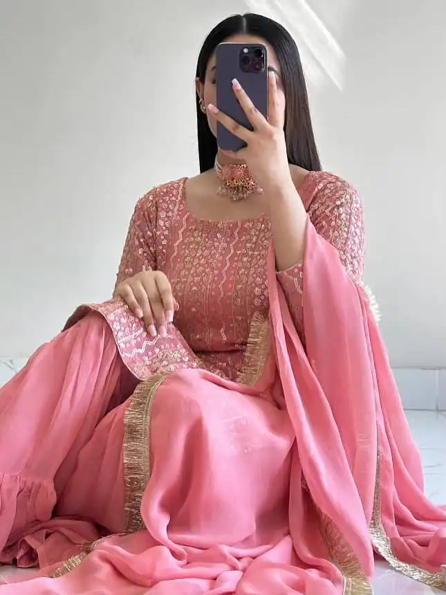 ZD 10010 Pink in Pink Fox Georgette. Sequins Work & Embroidery Work Salwar Suit Special Price ₹2399. Delivery 4-6 Working Days. Shop now. | Jump Suits, Straight Suits, Casual Suits, Creative suits, Designer Suits, Palazzo Suits, Party Wear Suits, Patiala Suits, Salwar suit