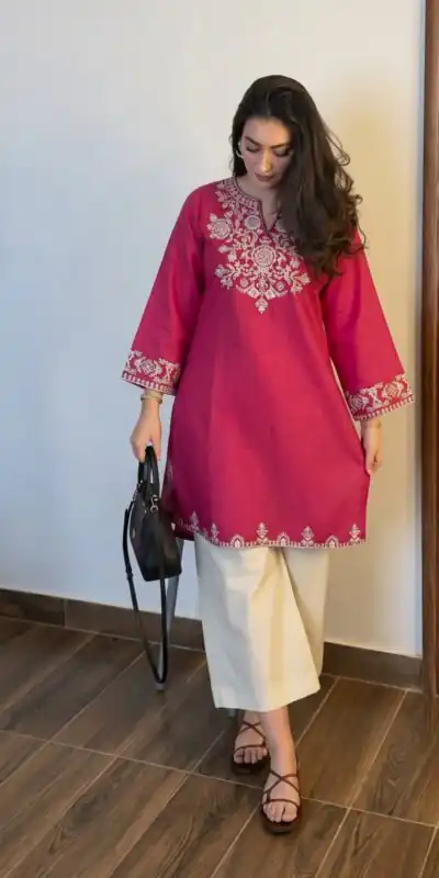 MF 1000 Pink Colour Rayon Cotton Kurti with Embroidery Work. Introductory Price ₹1449. Delivery 4-6 Working Days. Shop now. | Bollywood Kurti, Creative Kurtis, Designer Kurti, Kurti, Party Wear Kurti, Selfie Kurti