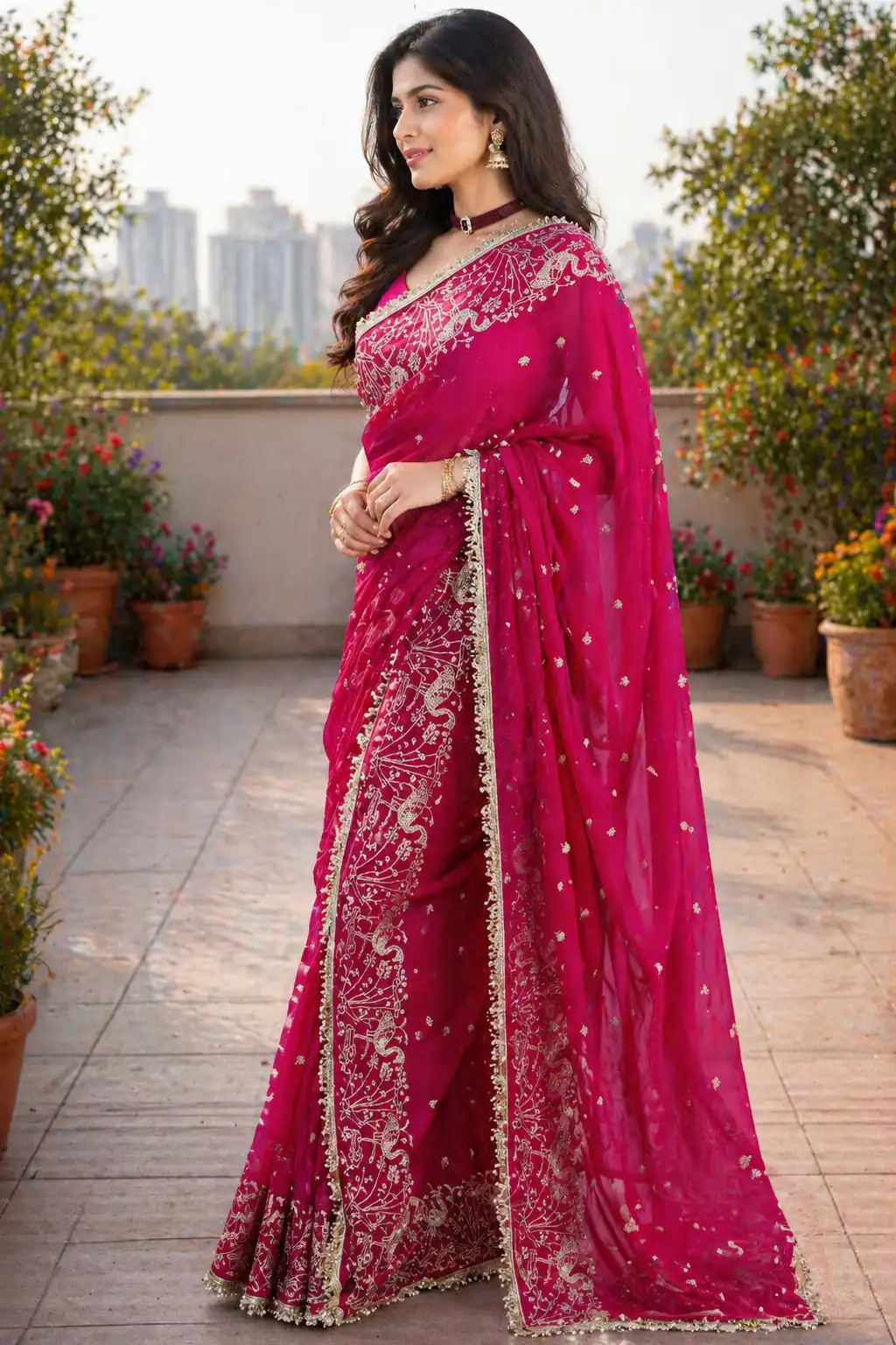 BT 446 Pink Star Georgette Saree with Lace Work & Embroidery Work. Festive Deal ₹1799. Delivery 4-6 Working Days. Shop now. | Bollywood Sarees, Creative Sarees, Designer Sarees, Embroidered Sarees, Ethnic Saree, Modern Digital sarees, Party Wear Sarees, Sarees
