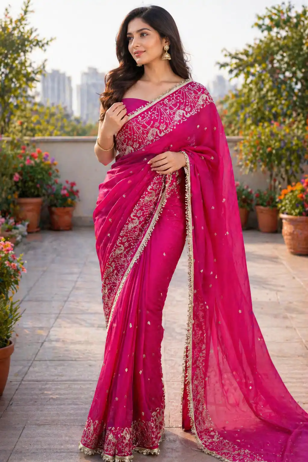 BT 446 Pink Star Georgette Saree with Lace Work & Embroidery Work. Festive Deal ₹1799. Delivery 4-6 Working Days. Shop now. | Bollywood Sarees, Creative Sarees, Designer Sarees, Embroidered Sarees, Ethnic Saree, Modern Digital sarees, Party Wear Sarees, Sarees
